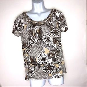 Rafaella Petite Blouse Brown‎ White Floral P/L